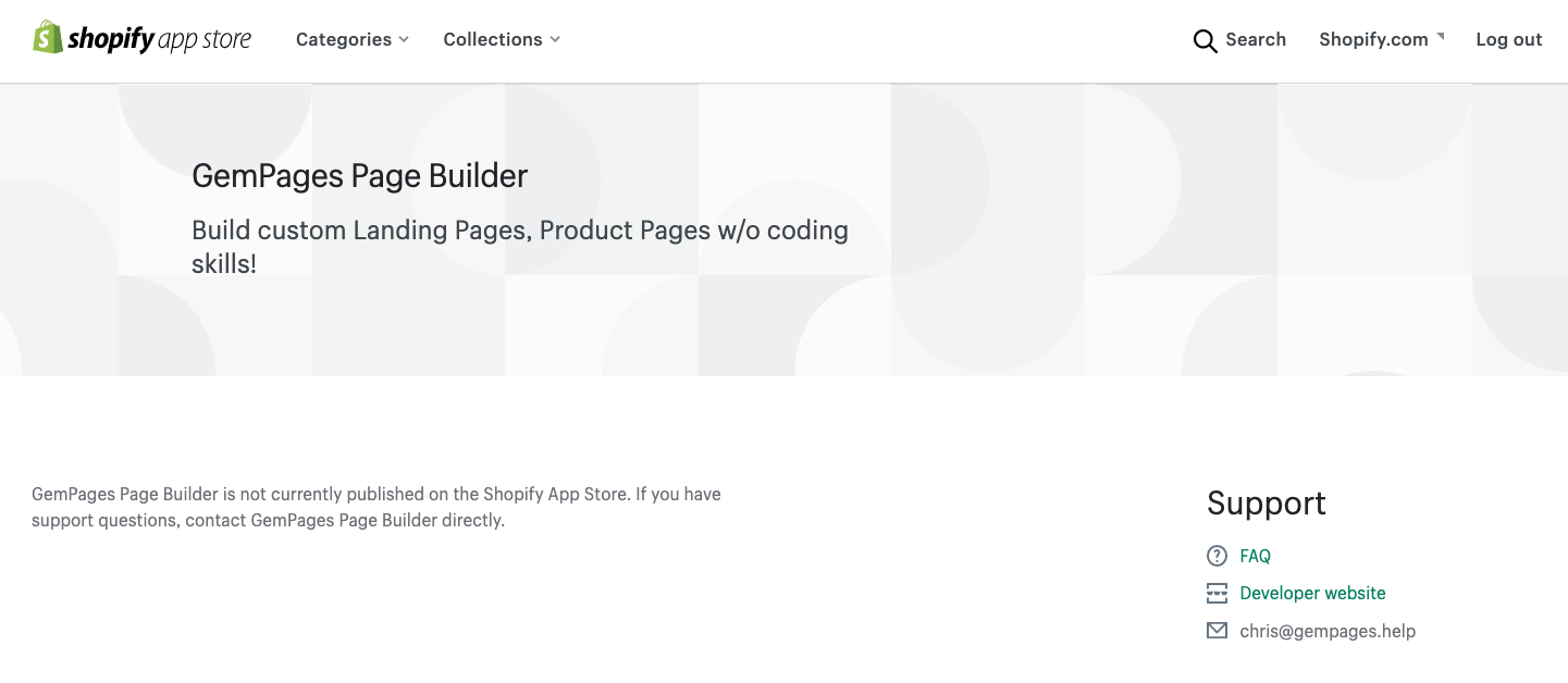 GemPages has been delisted from the Shopify App Store