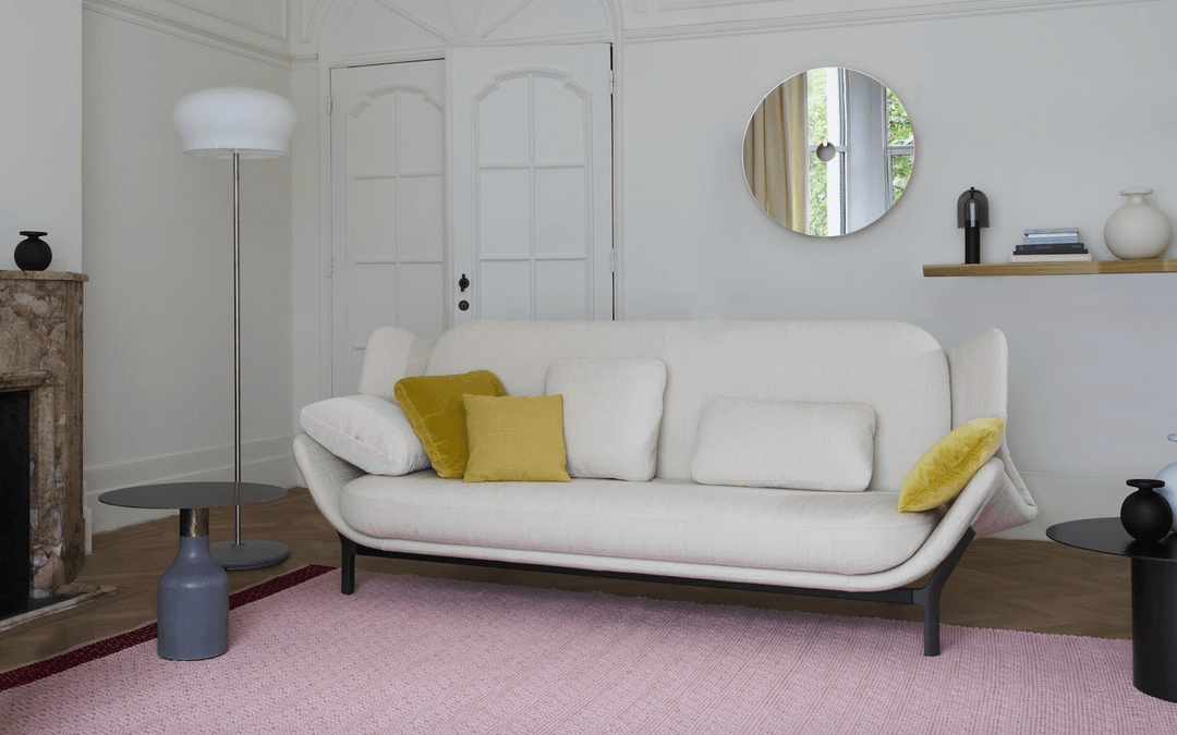 canapé clic clac blanc coussin jaune