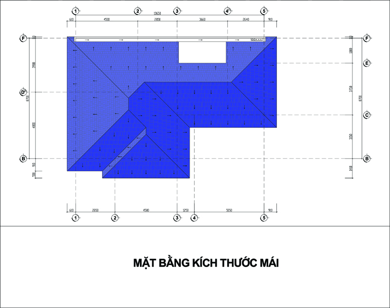 hình ảnh mặt bằng kích thước mái biệt thự 2 tầng