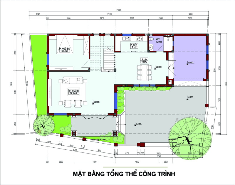 hình ảnh bản vẽ thiết kế mặt bằng tổng thể biệt thự 2 tầng 4 phòng ngủ