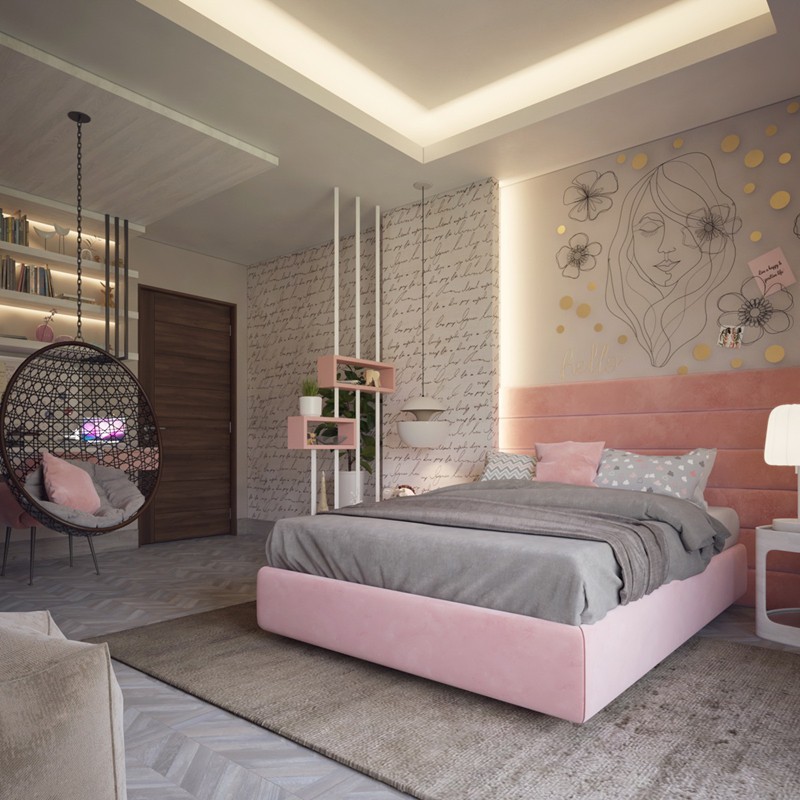 hình ảnh Phòng ngủ của cô con gái được trang trí với những gam màu nữ tính nhẹ nhàng