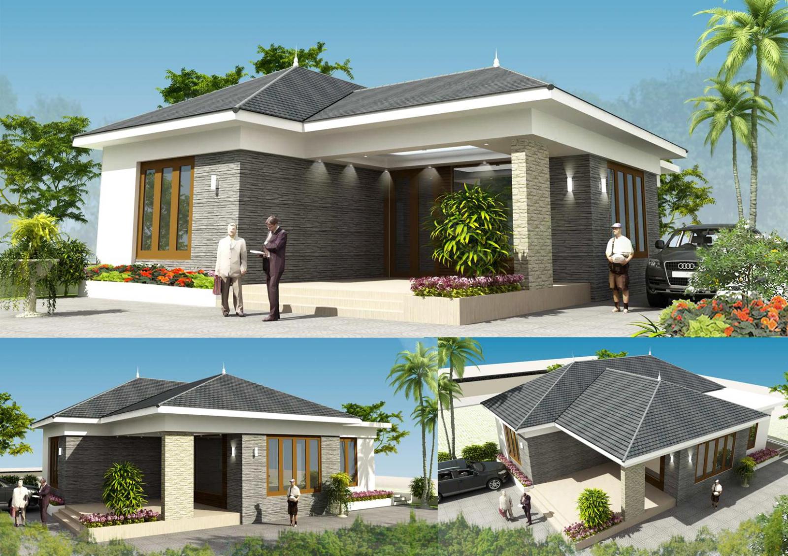 hình ảnh phối cảnh 3D mẫu nhà vườn 1 tầng mái Thái