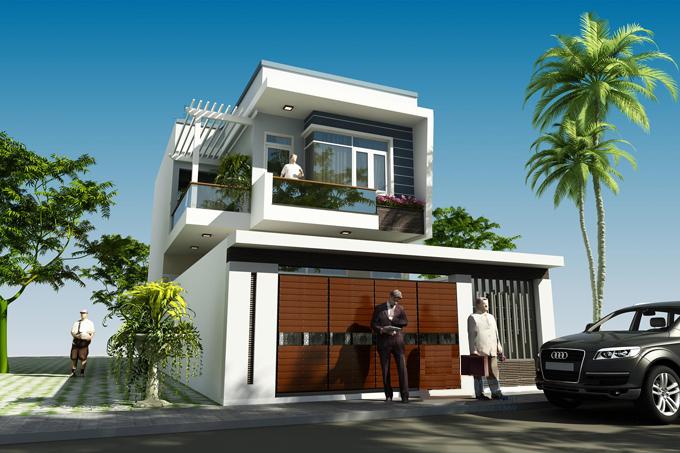 hình ảnh phối cảnh 3D mẫu nhà phố 2 tầng phong cách hiện đại