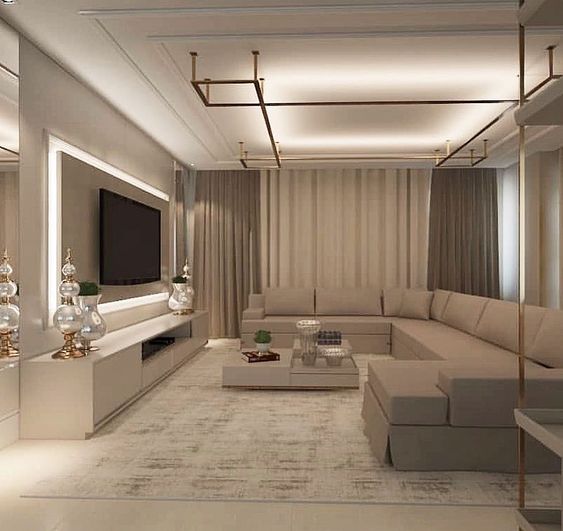 hình ảnh phòng khách nhà phố tông màu be chủ đạo