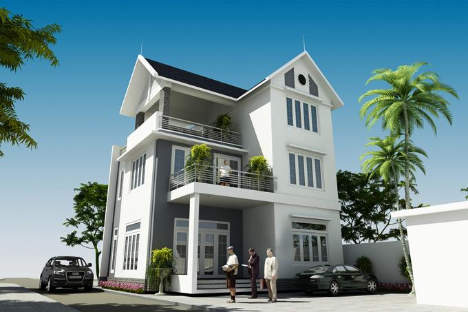 hình ảnh phối cảnh 3D mẫu biệt thự 2,5 tầng phong cách tân cổ điển