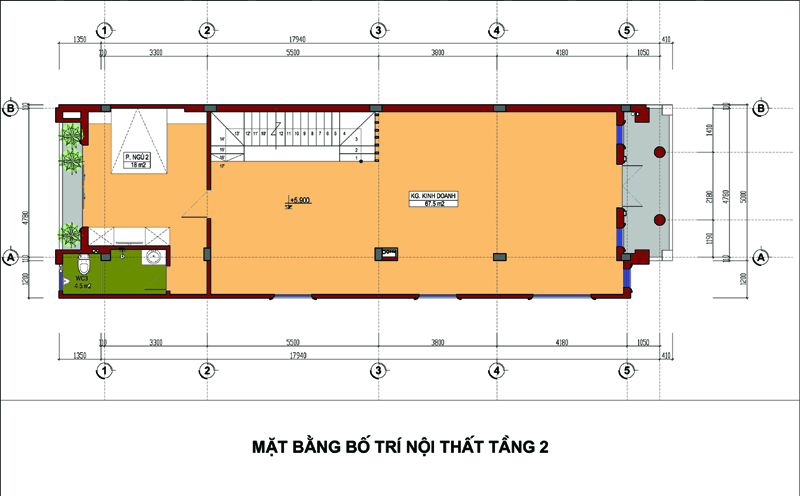 Mặt bằng tầng 2 nhà ống tân cổ điển