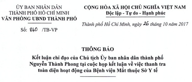 Thông báo của Văn phòng UBND TP.