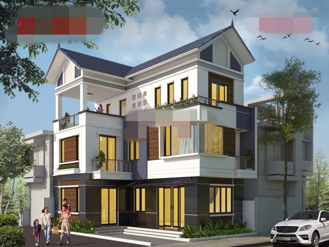 biệt thự 3 tầng dạng chữ L