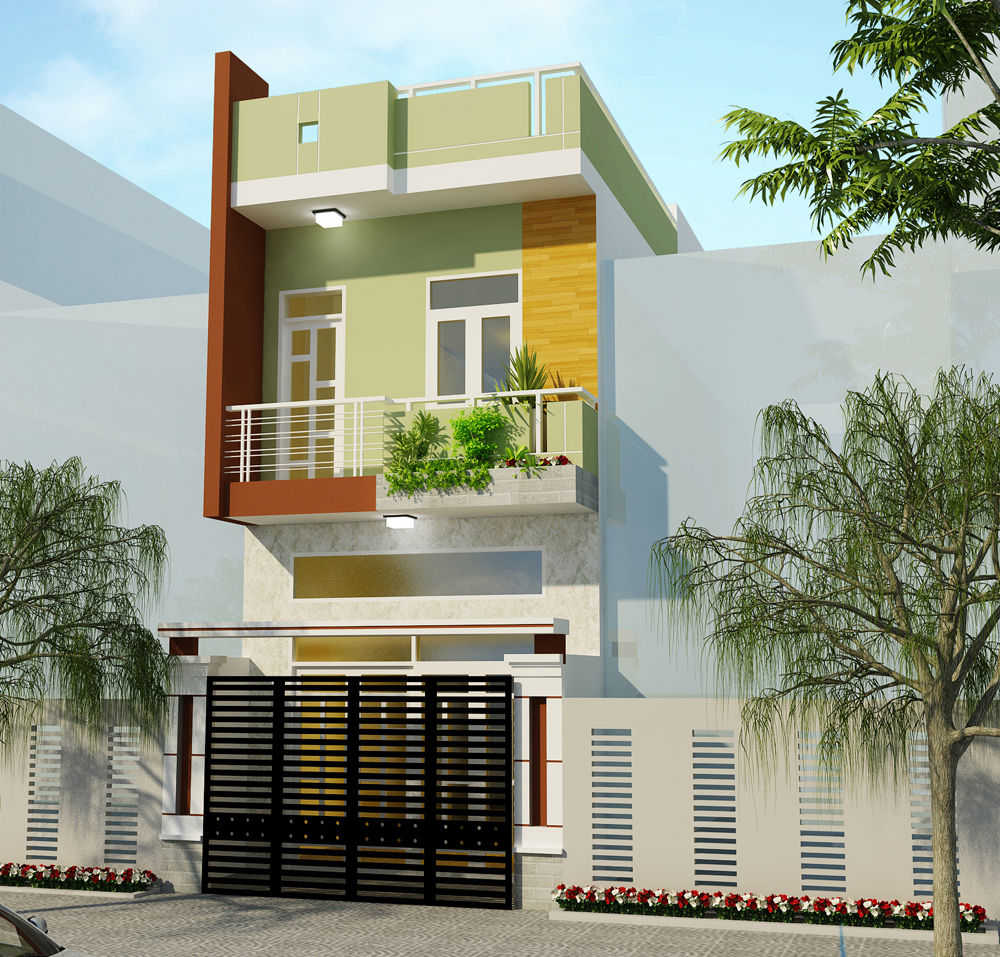 phối cảnh nhà ống 2 tầng
