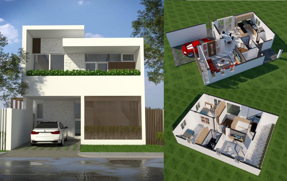 ý tưởng thiết kế biệt thự mini 2 tầng