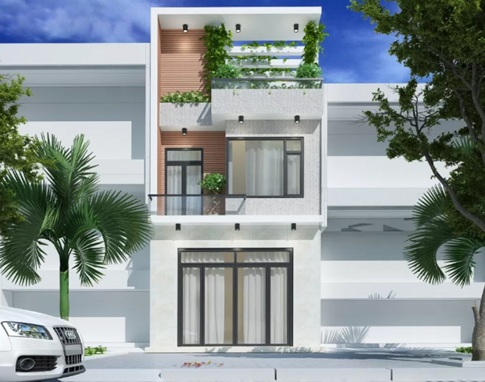 phối cảnh nhà ống 2 tầng 1 tum