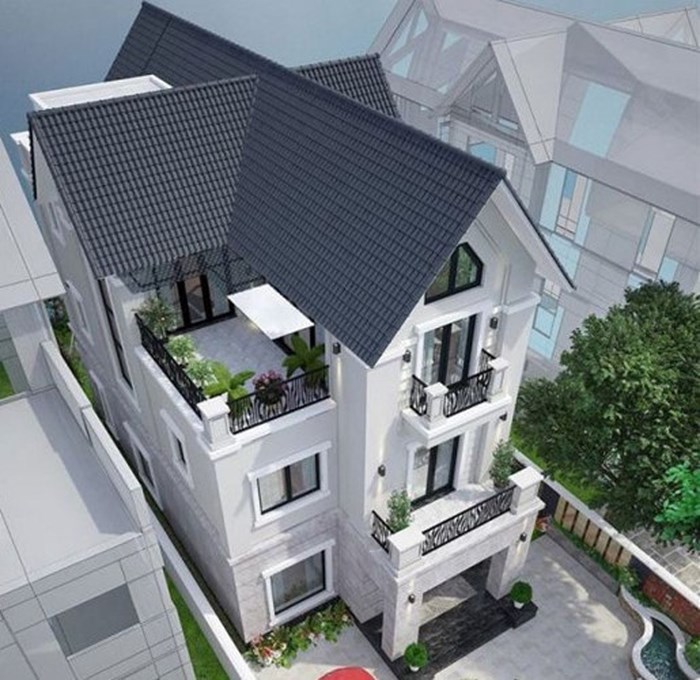 Mẫu biệt thự 3 tầng hình chữ L