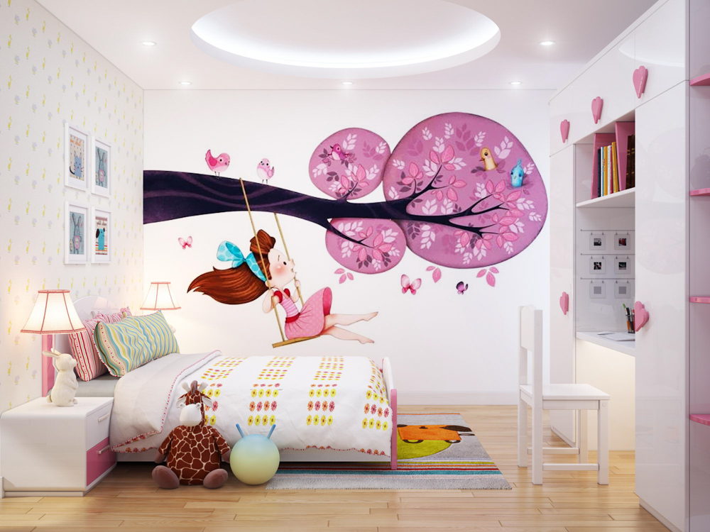 Phòng của bé sinh động và vui tươi với hoạ tiết 3D ấn tượng