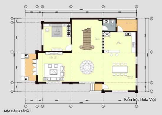Diện tích tầng 1: 142m2 + 8m2 sảnh.