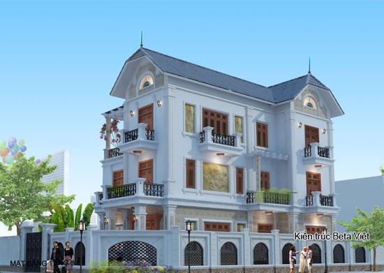 Phối cảnh một góc của biệt thự 3 tầng đẹp.