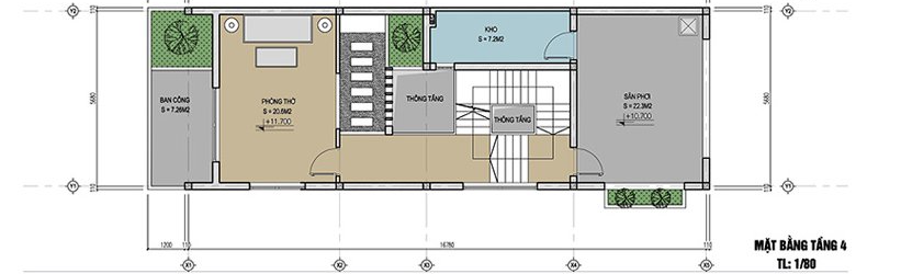 Mặt bằng tầng 4 nhà ống kết hợp kinh doanh