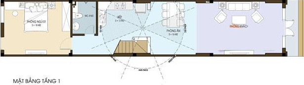 Mặt bằng bố trí nội thất tầng 1 nhà ống