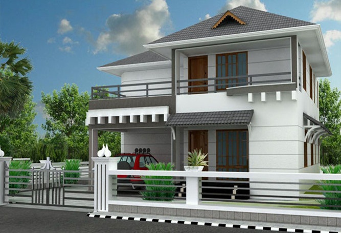 Hình ảnh phối cảnh mẫu biệt thự vườn 2 tầng đơn giản, sang trọng có sân trước để ô tô