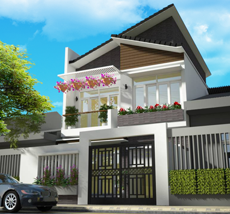 nhà mái ngói lệch