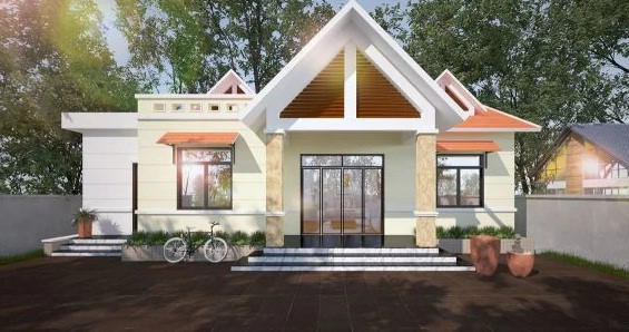 biệt thự 1 tầng kết hợp mái Thái và mái bằng