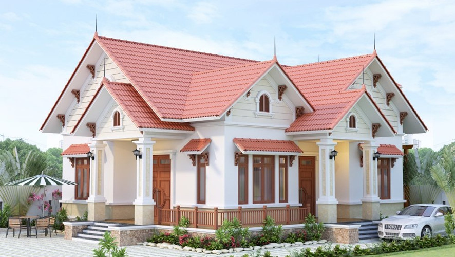 biệt thự 1 tầng mái dốc lợp ngói