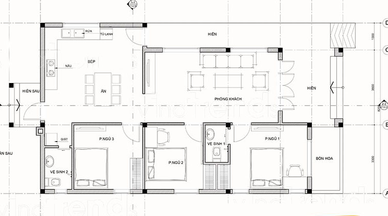 mặt bằng nhà cấp 4 mái Thái