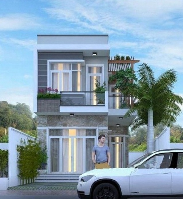 mẫu nhà ống 2 tầng mái bằng