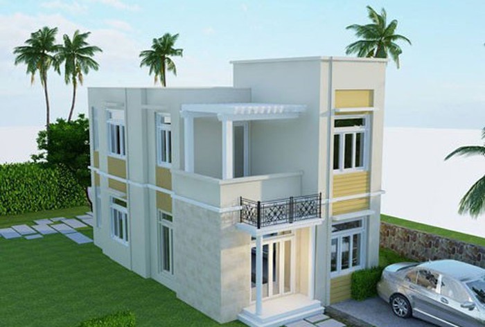 nhà 2 tầng mái bằng có thiết kế đơn giản