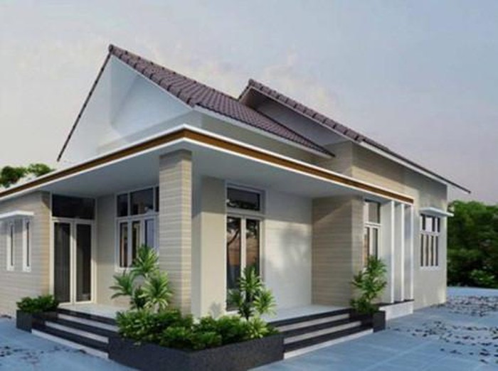 biệt thự 1 tầng màu trắng - xám