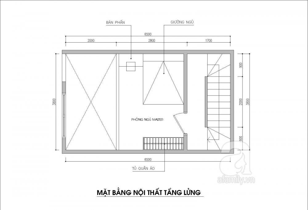 mặt bằng tầng lửng nhà ống
