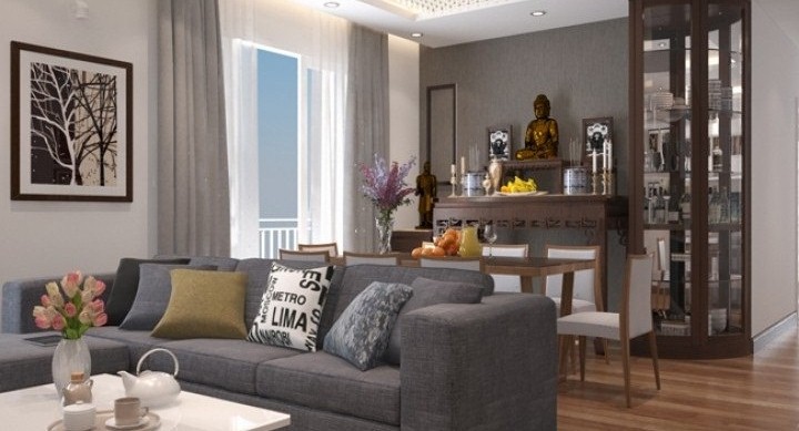 Phòng khách kết hợp phòng thờ trang nghiêm