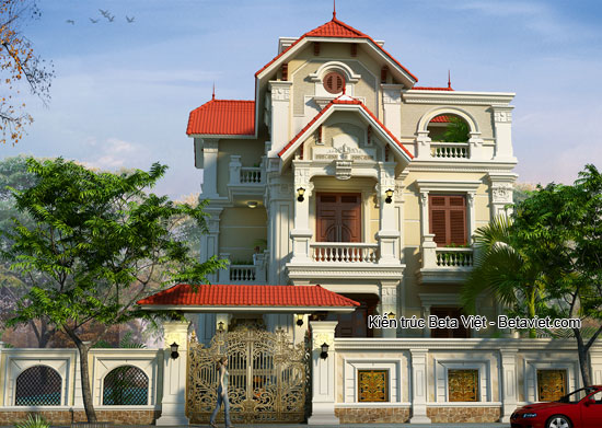 mẫu biệt thự 3 tầng phong cách Pháp cổ.