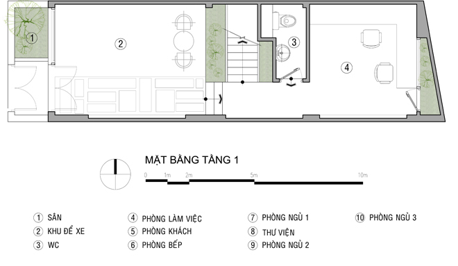 Bản thiết kế và bố trí nội thất tầng 1.