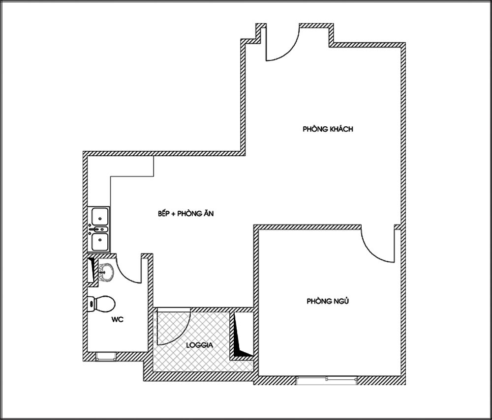 Cải tạo để căn hộ 50m², 2 phòng ngủ hợp phong thủy
