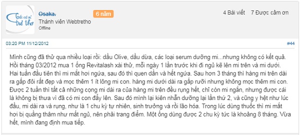 Review dưỡng mi Revitalash trên webtretho