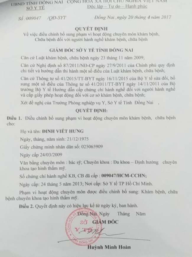 Bác sĩ thẩm mỹ dùng bằng giả từng gây chết người lại hoạt động chui