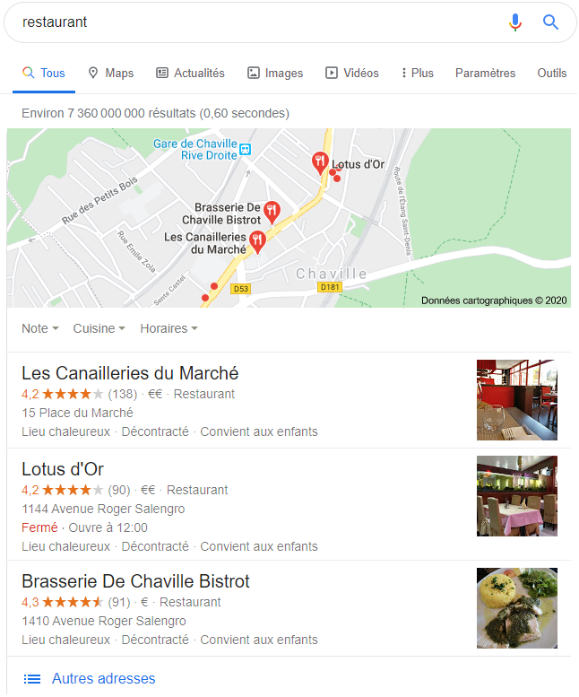 Exemple Google Local pack