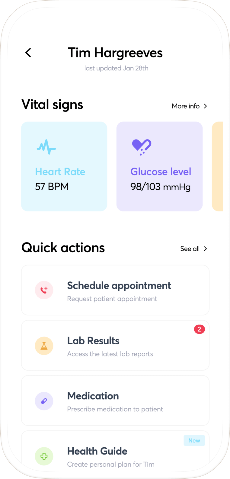 A page of the app showing a patient info page.