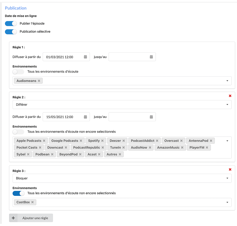 interface pilotage distribution sélective