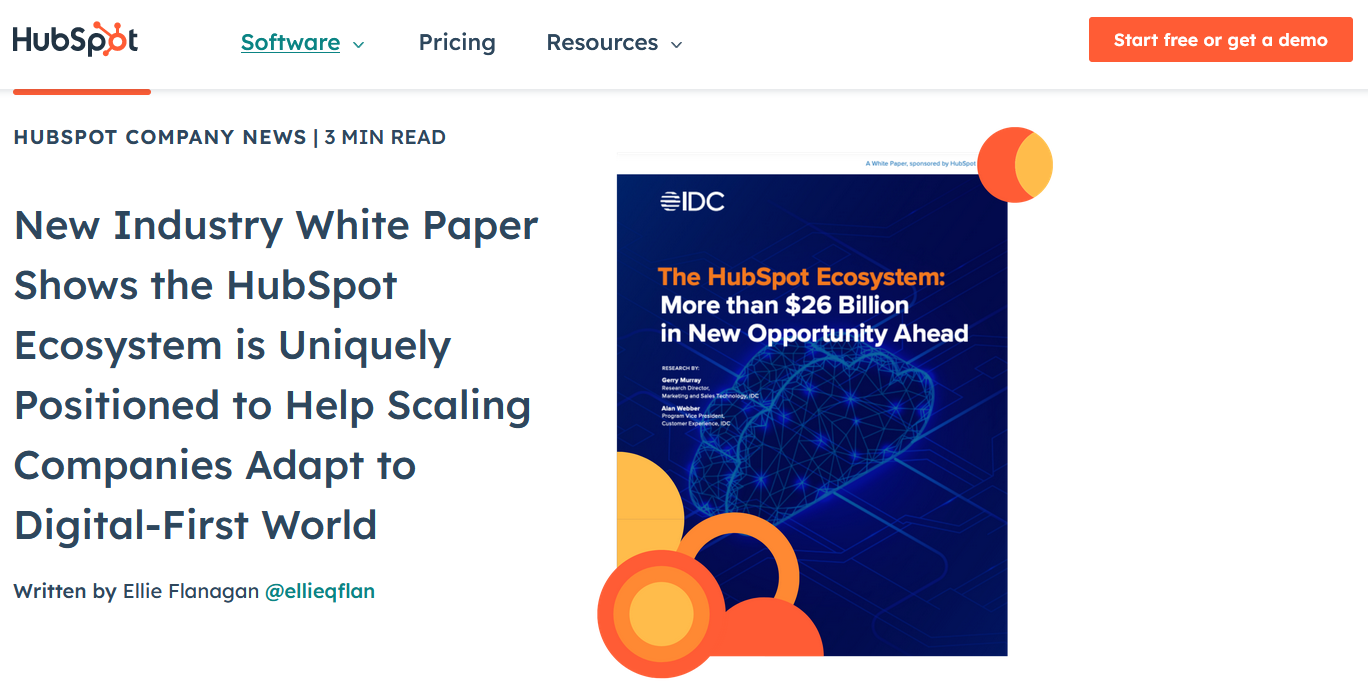 A screenshot of the HubSpot website. The lead magnet landing page directs to a download link for the whitepaper.
