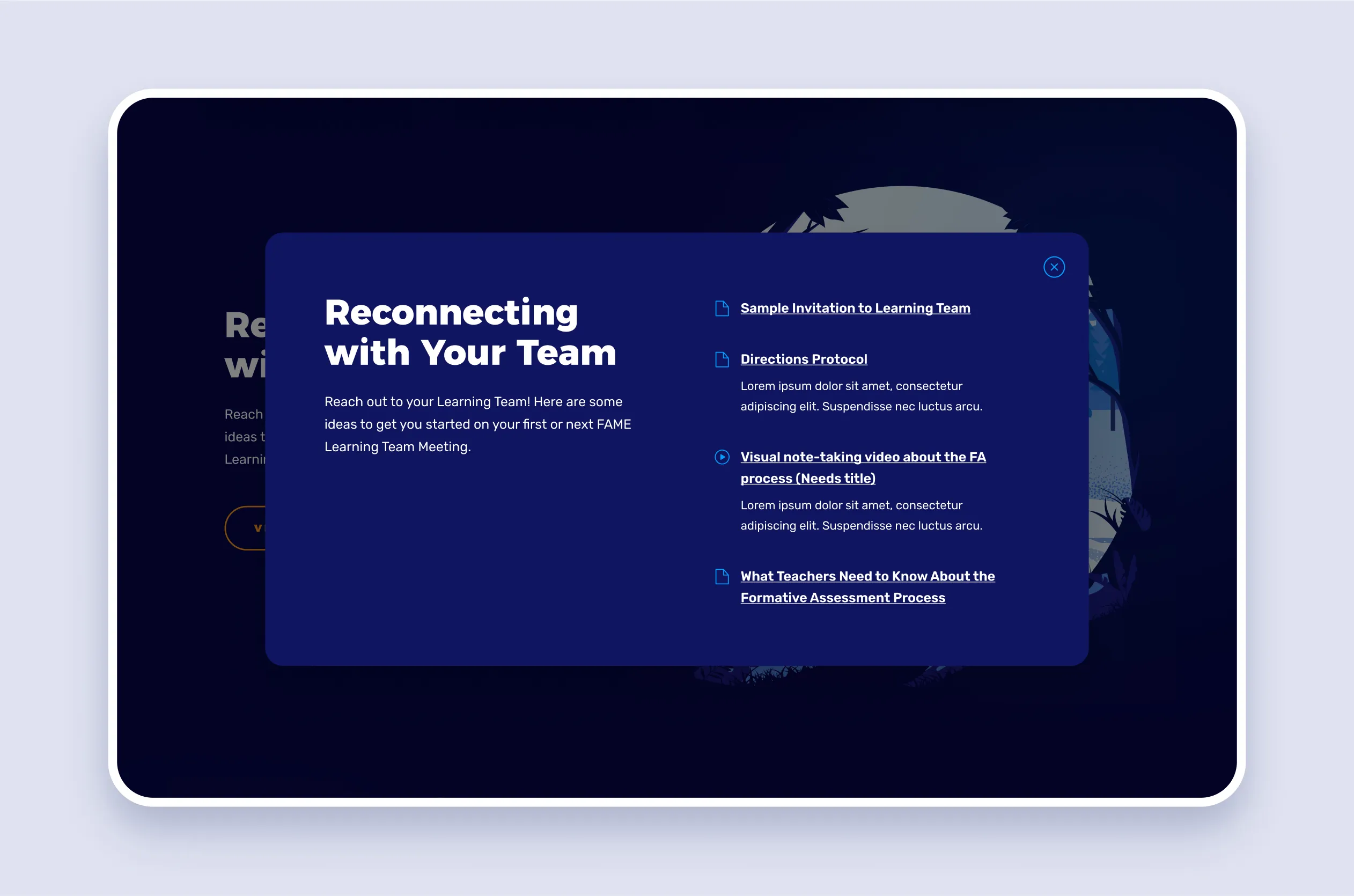 FAME Michigan Basecamp Webflow microsite information modal