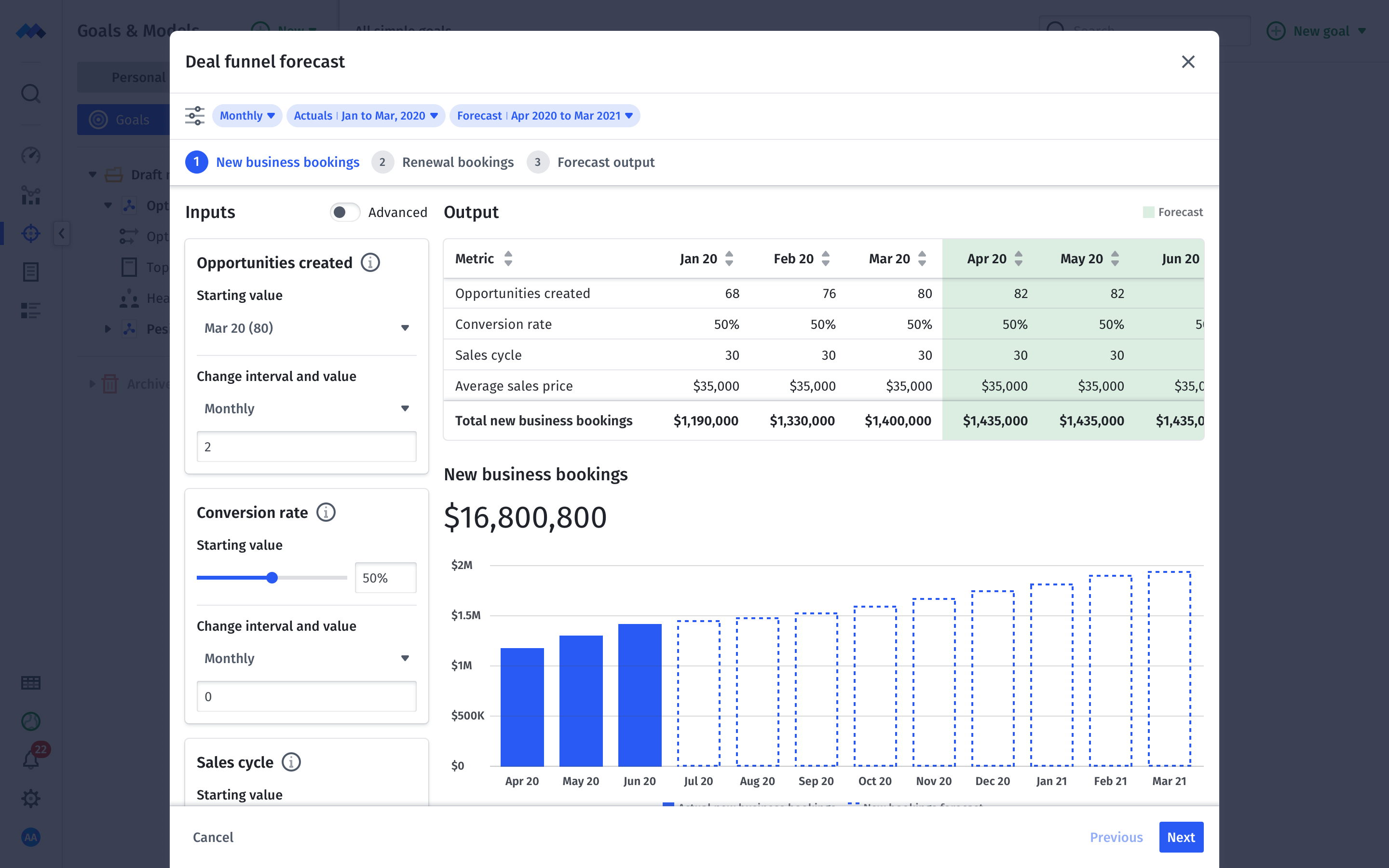 top-line planner for new business bookings and pipeline data in Mosaic Strategic Finance Platform