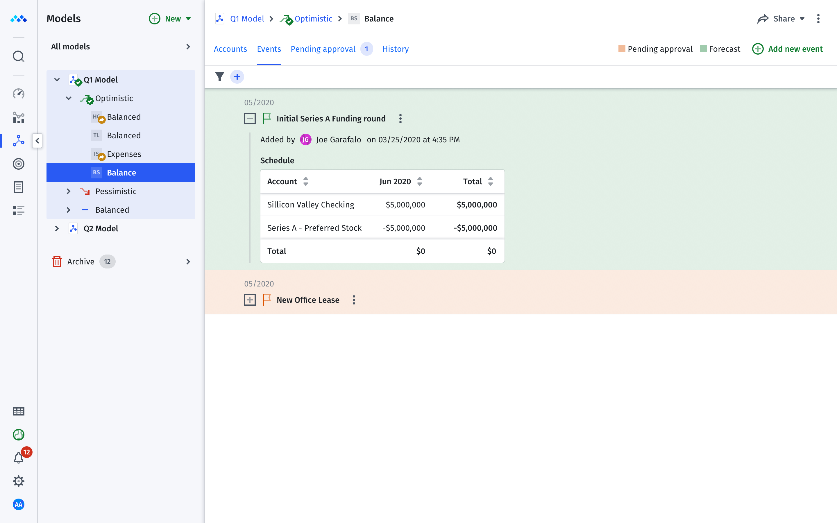balance sheet planner in mosaic strategic finance platform