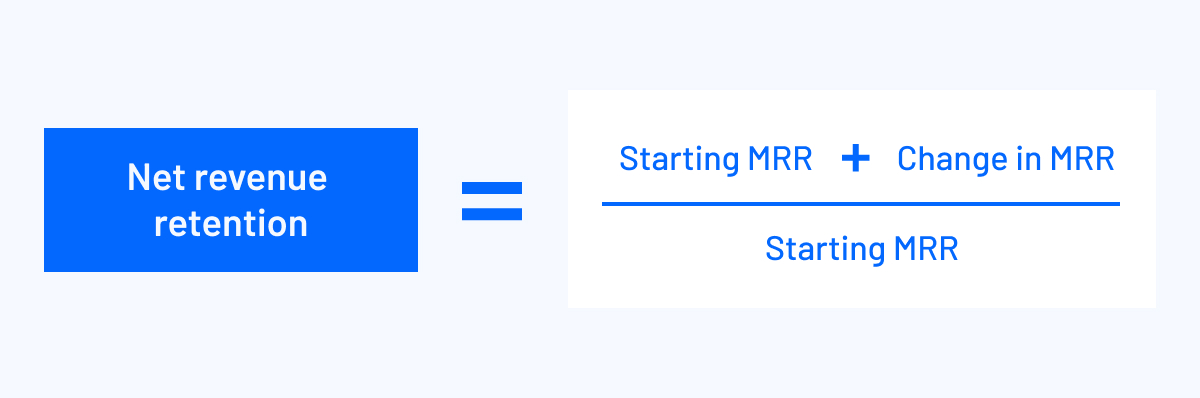 Net revenue retention formula: (Starting MRR + Change in MRR) / Starting MRR