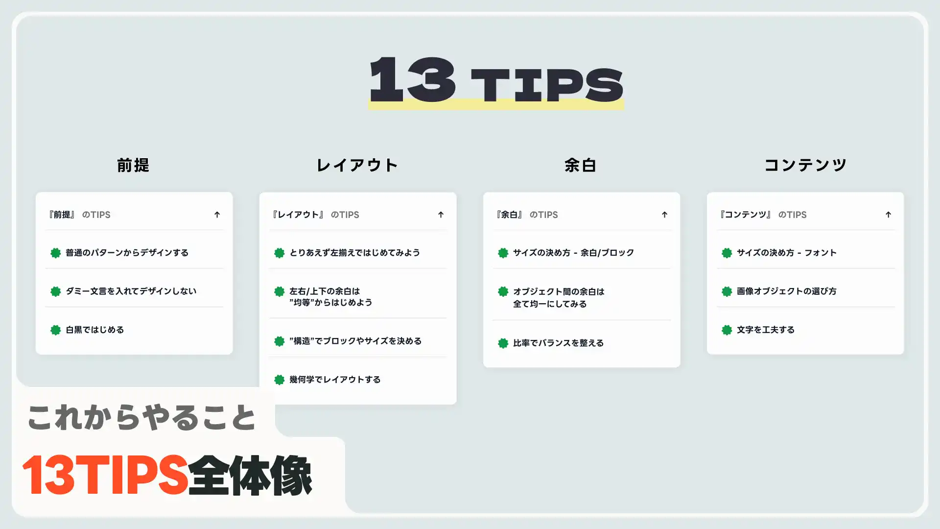 【全体像】脱デザイン初心者の『デザイン成功の黄金13TIPS』