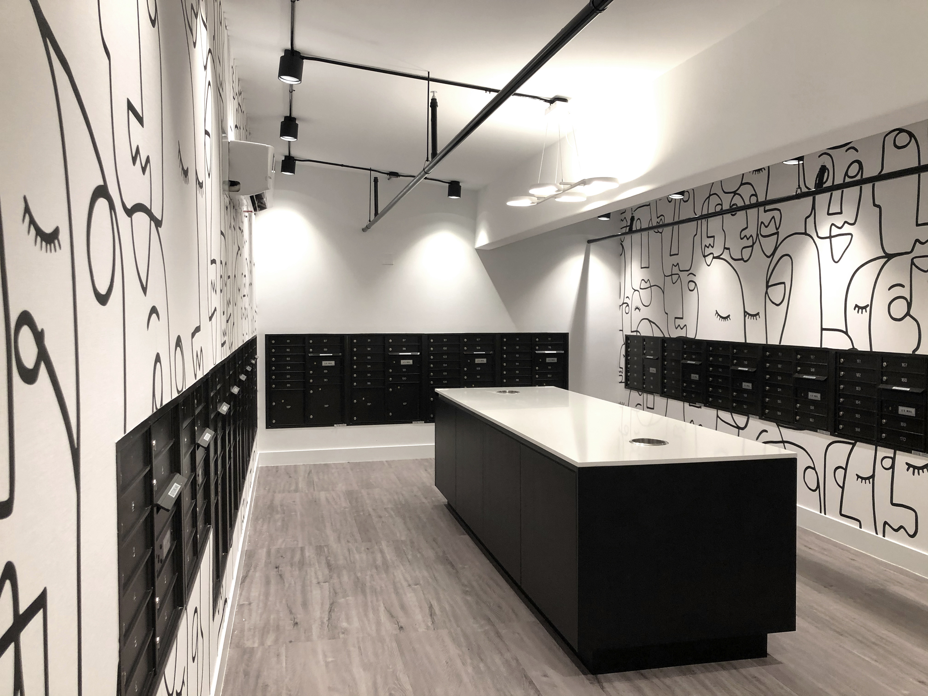 Mailroom with art walls