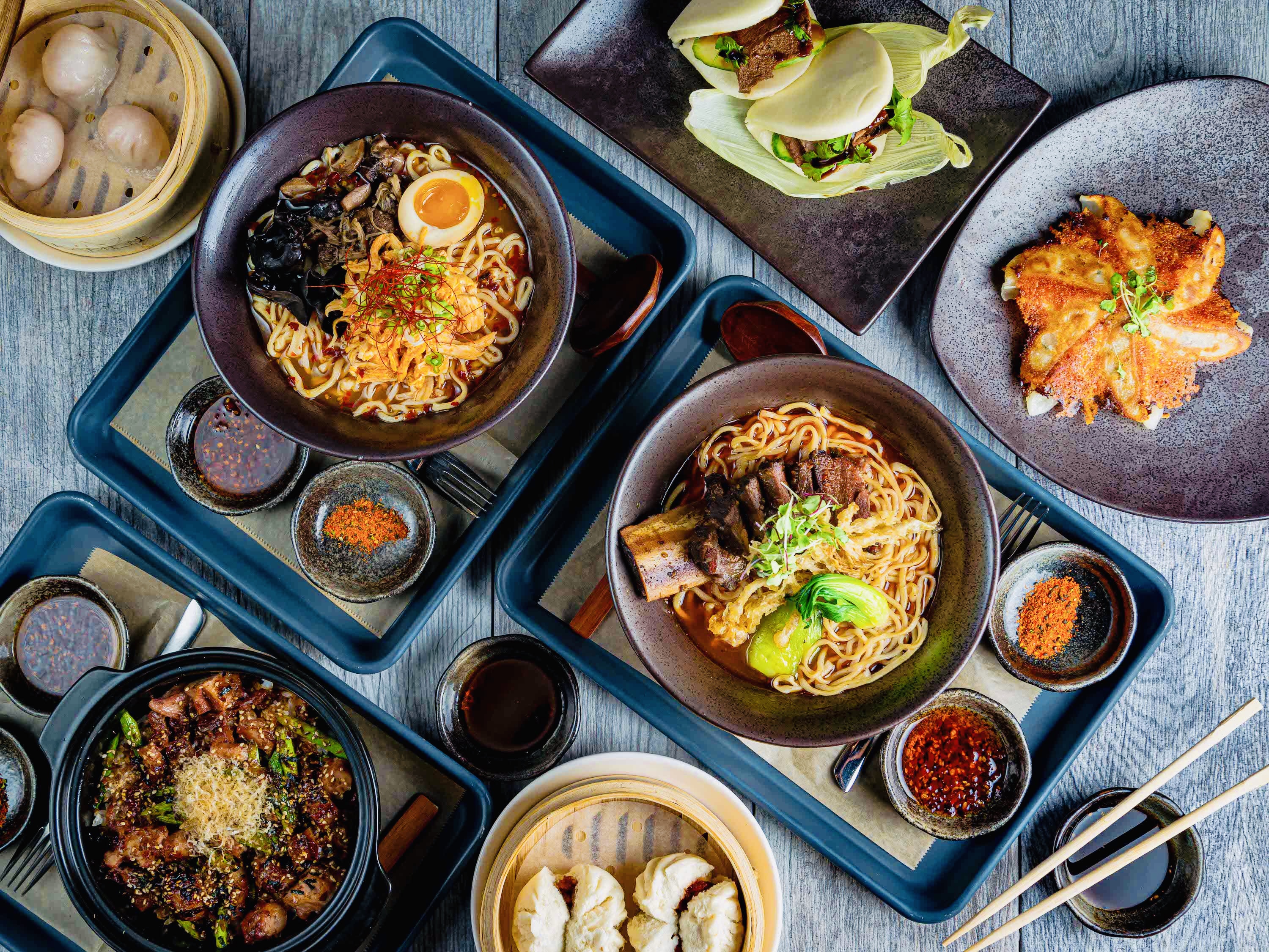Upside view of In Ramen dishes