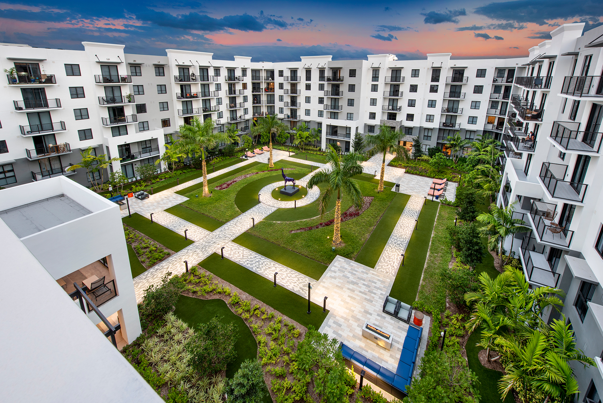 Upside view to the courtyard at Sanctuary Doral