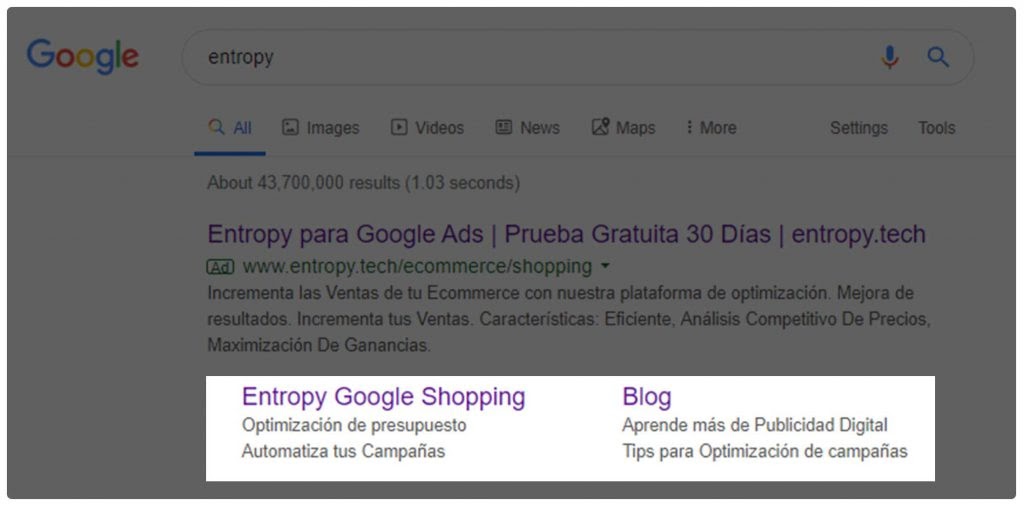 Ejemplo de anuncio extensiones