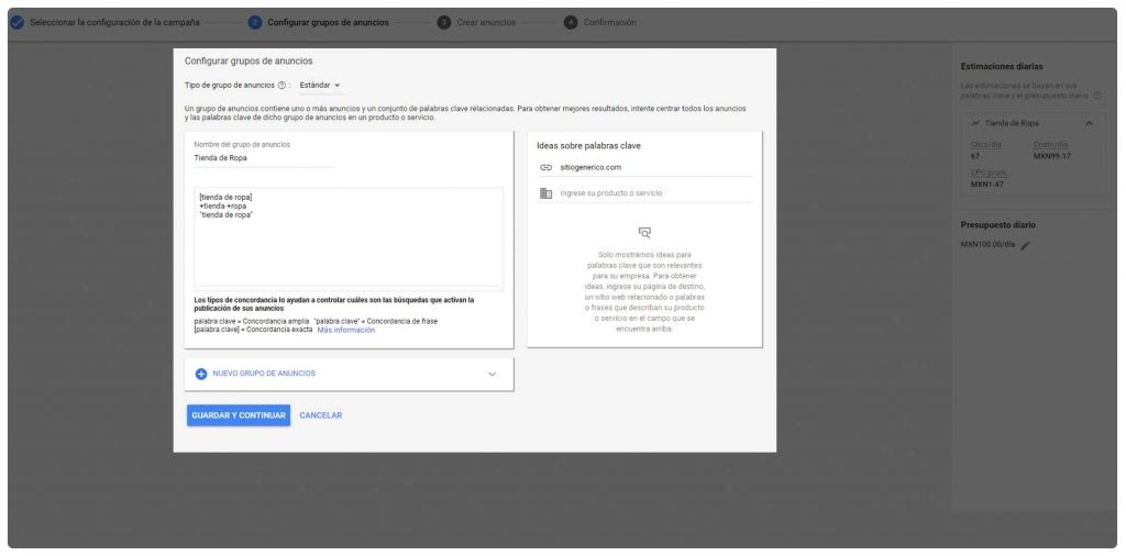 selección de keywords de tu campaña